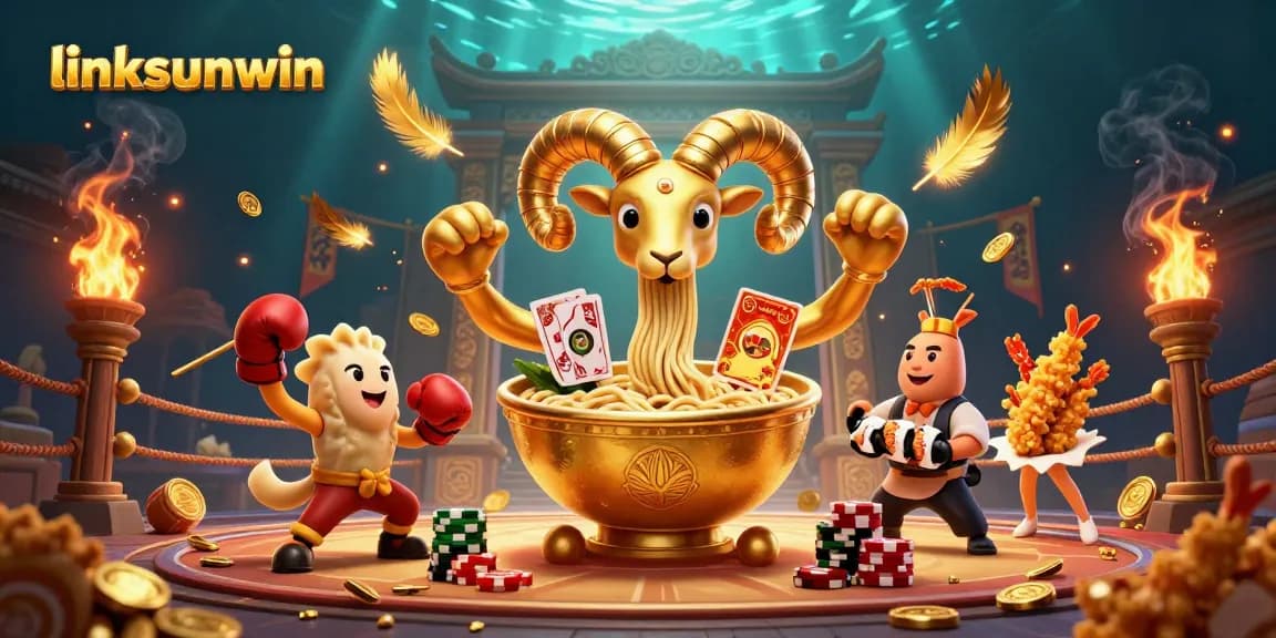 Experience vibrant gameplay with the linksunwin casino, where golden ramen characters deal cards and chips.