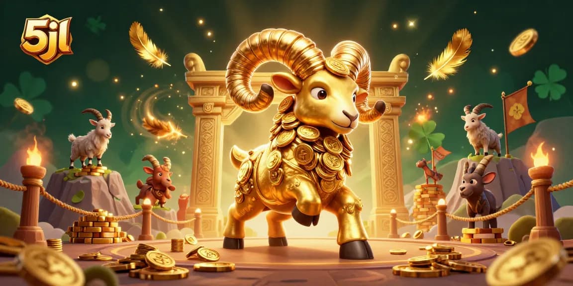 Stunning 3D visual of the 5jl golden ram charging through a dramatic casino atmosphere.