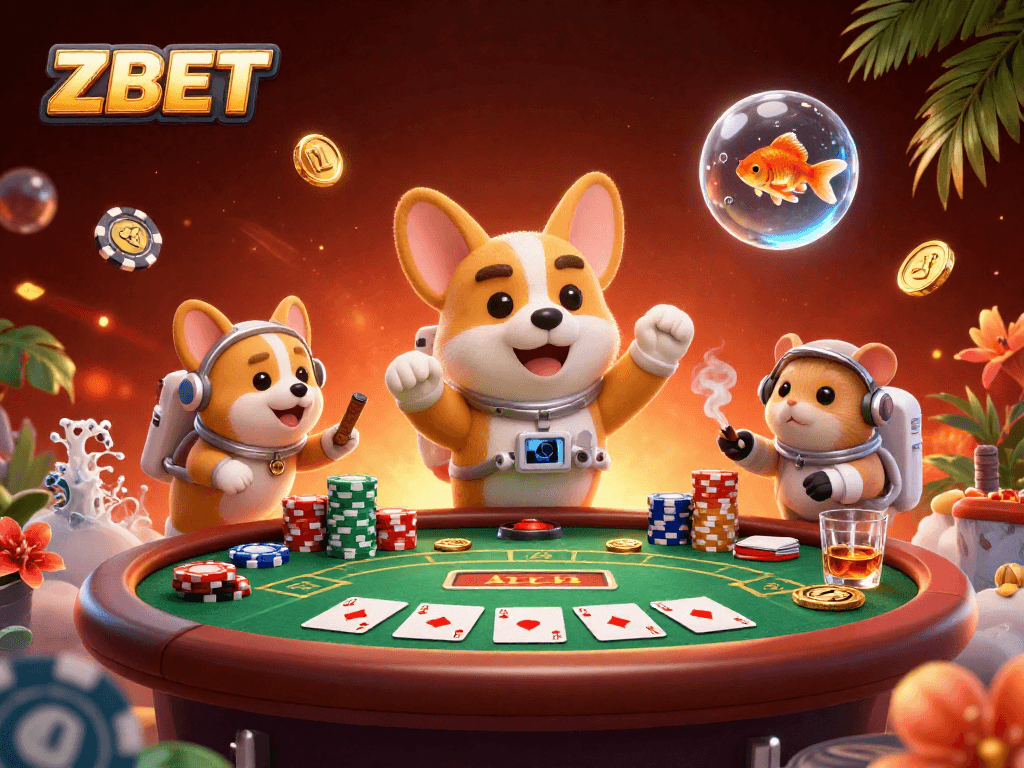 ZBET ignites excitement in a 3D casino scene with poker chips floating around a space station.
