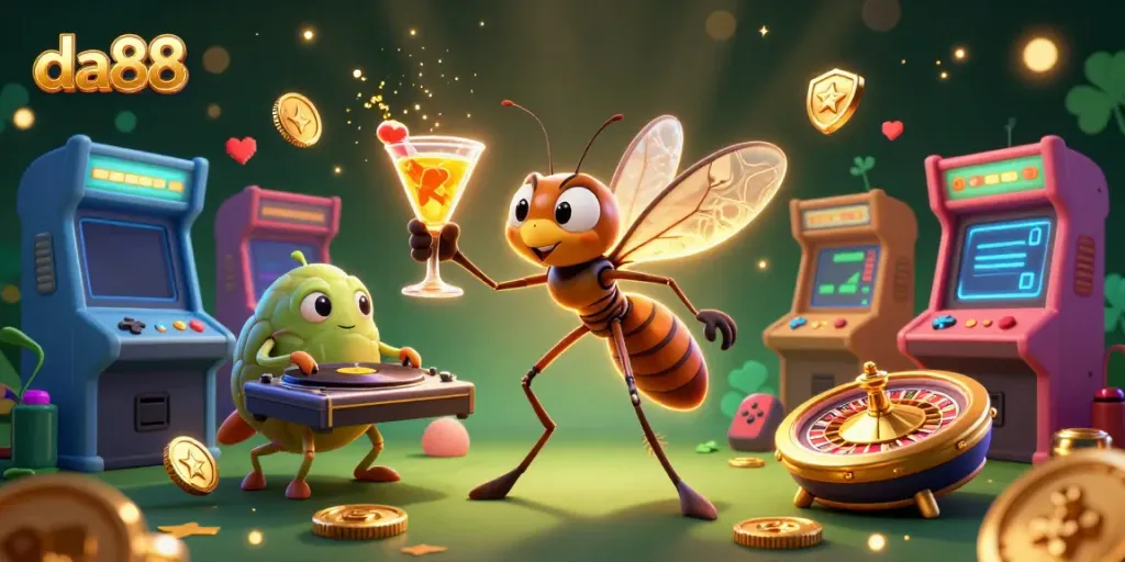 Experience exciting gaming action with da88 at this vibrant casino illustration filled with dynamic characters.