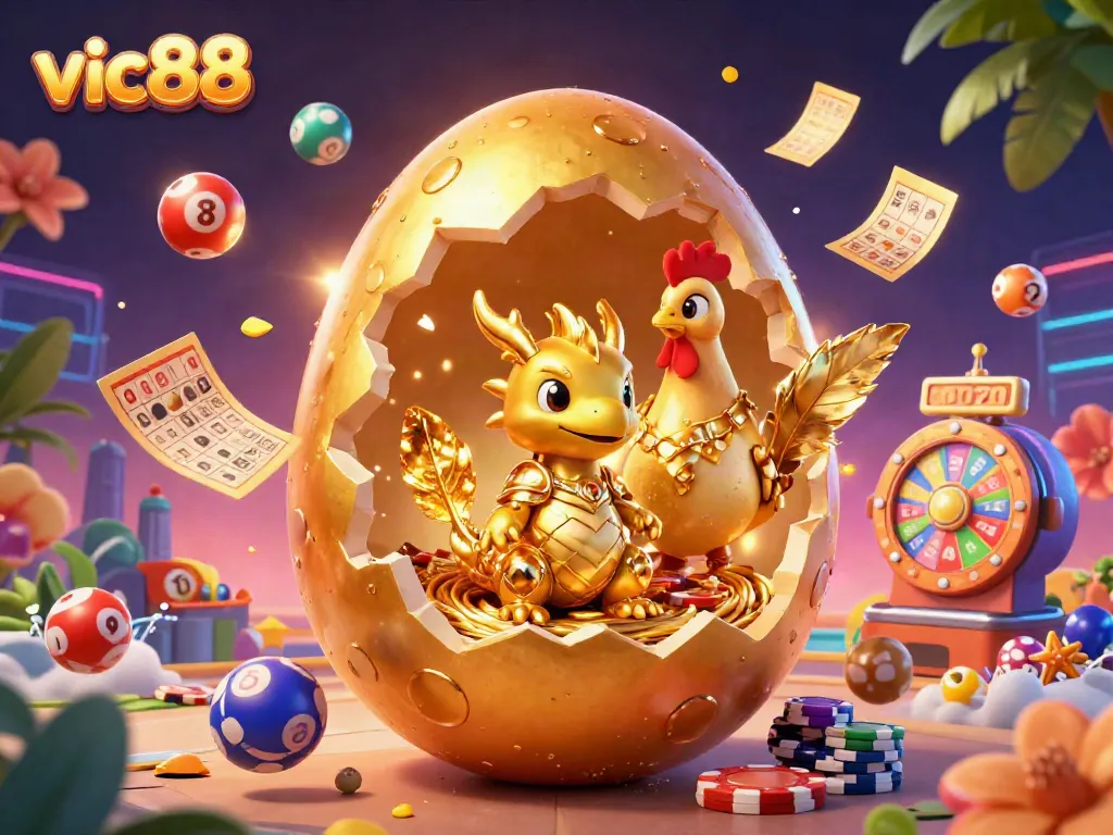 Experience winnings at vic88 with a vibrant scene featuring a golden dragon and poker chips amidst joyful gambling elements.