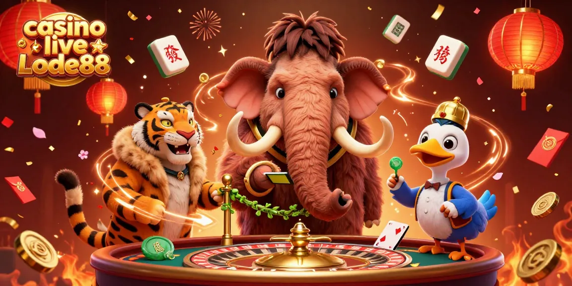 Experience the excitement of casino live Lode88 with vibrant characters and game elements in a dynamic illustration.