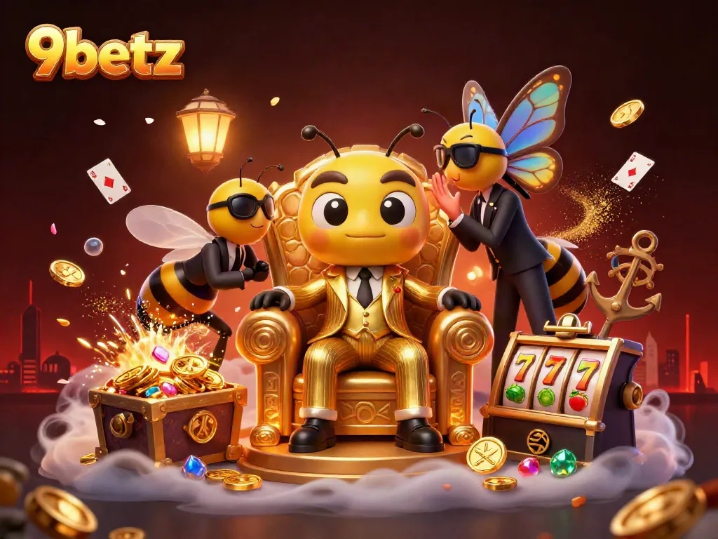 Experience the excitement of winning at 9betz with a vibrant scene featuring casino-themed characters and elements.