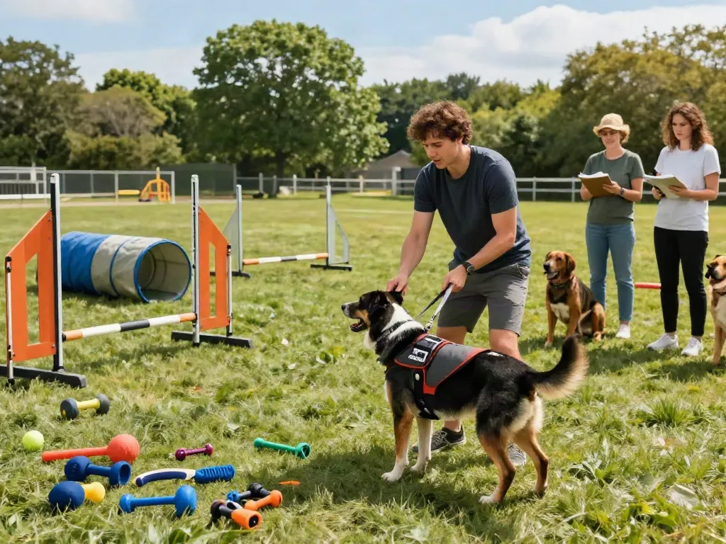 Training session with ROKOK88 slot dog gear in sunny outdoor setting.