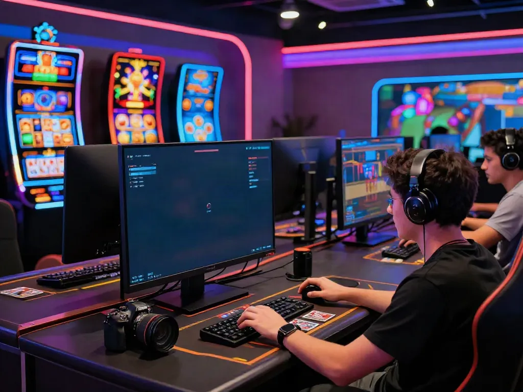 Nohuwin gaming experience with player immersed in vibrant online casino games.