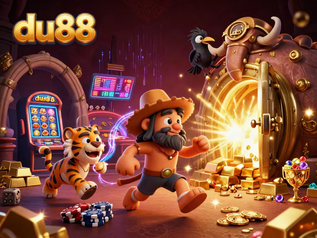Experience the thrill at du88 with a colorful prehistoric casino scene showcasing engaging gaming elements.
