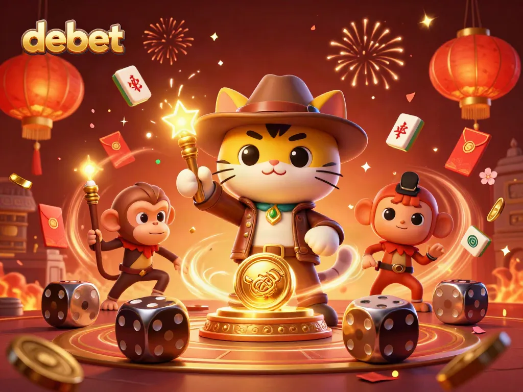 Experience the excitement of debet as a cartoon cat discovers casino treasures with a monkey companion.
