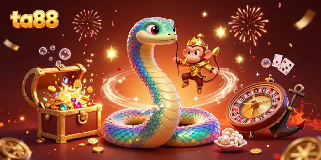 Experience thrilling bets at ta88 with vibrant colors and animated casino elements in a lively illustration.