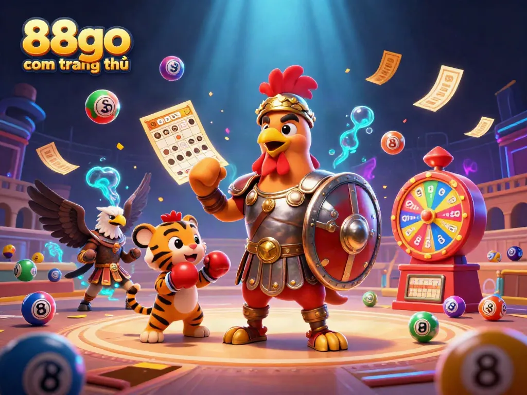 Experience thrilling gameplay on 88go com trang chủ with a vibrant casino illustration featuring unique characters and game elements.