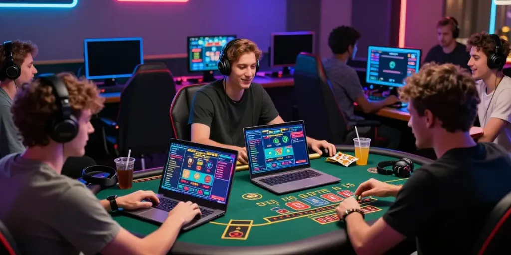 Friends enjoying SKY88 online baccarat in a cozy gaming environment