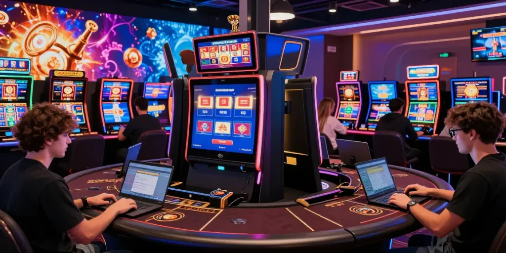 Players engaging in exciting online games at https://gem88.bz/ with vibrant casino atmosphere.