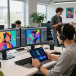 Engaging user exploring Crush on AI features in a dynamic tech workspace.